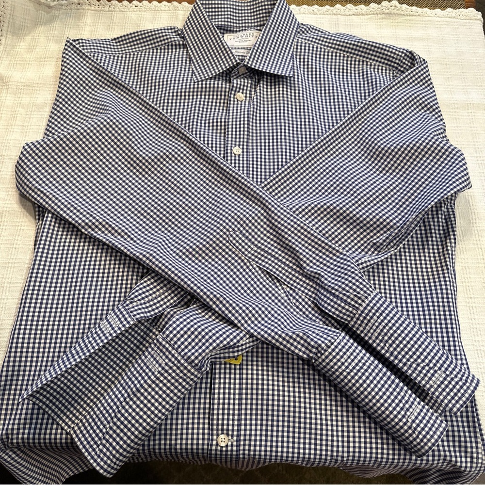 Men’s Charles Tyrwhitt Tailored Fit Shirt 35x17 blue check 100% cotton